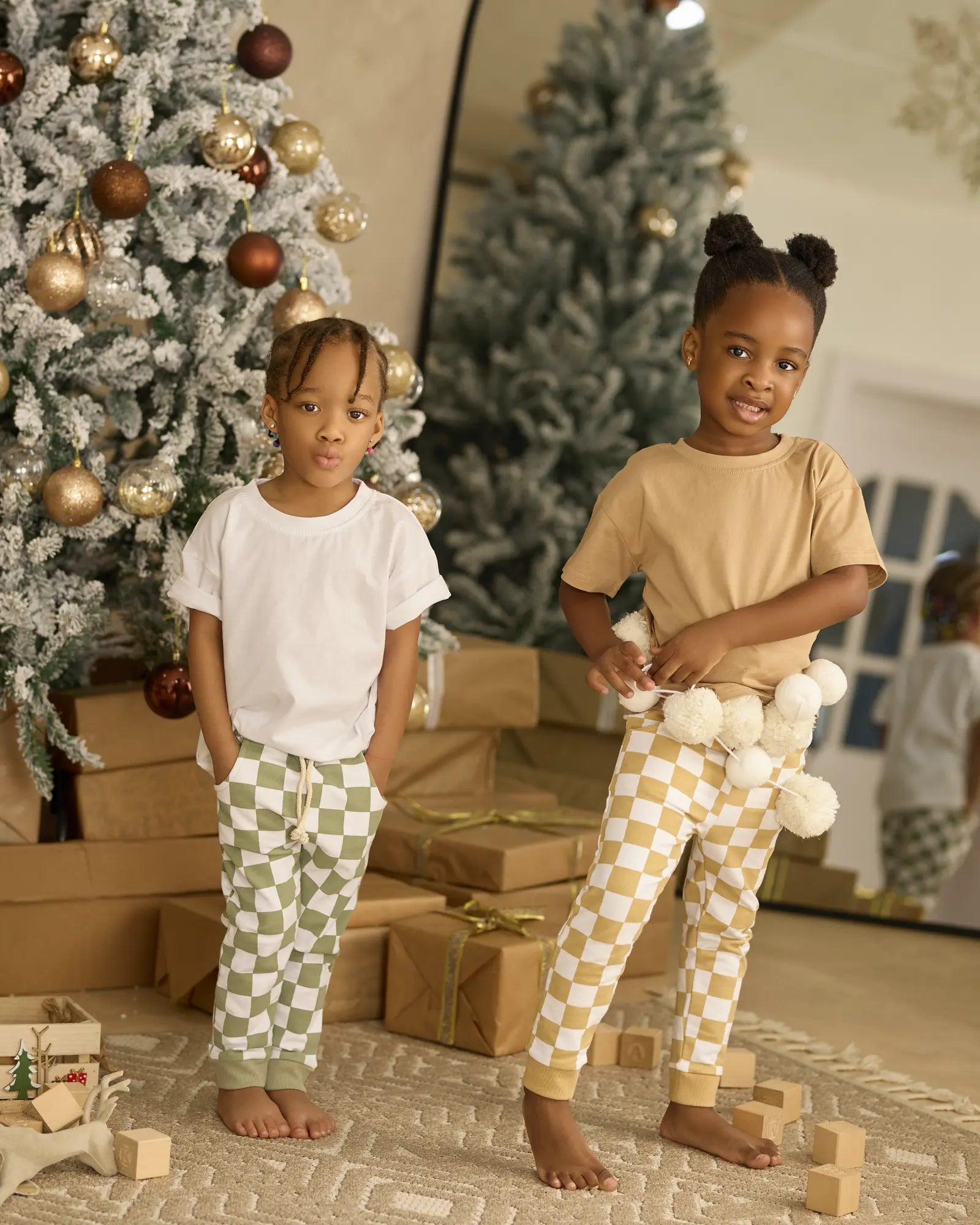 Lia organic cotton checkered baby set - t-shirt and joggers in Mint Frost and Hazelwood | Paalm Baby Clothing Nigeria