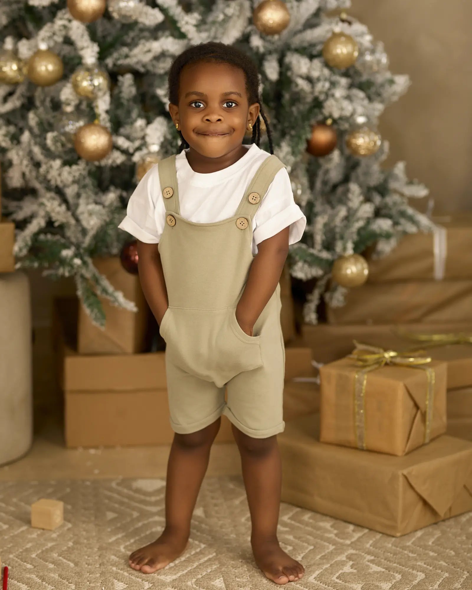 TUSO organic cotton baby overall with coconut shell buttons artichoke | Paalm Baby Clothing Nigeria