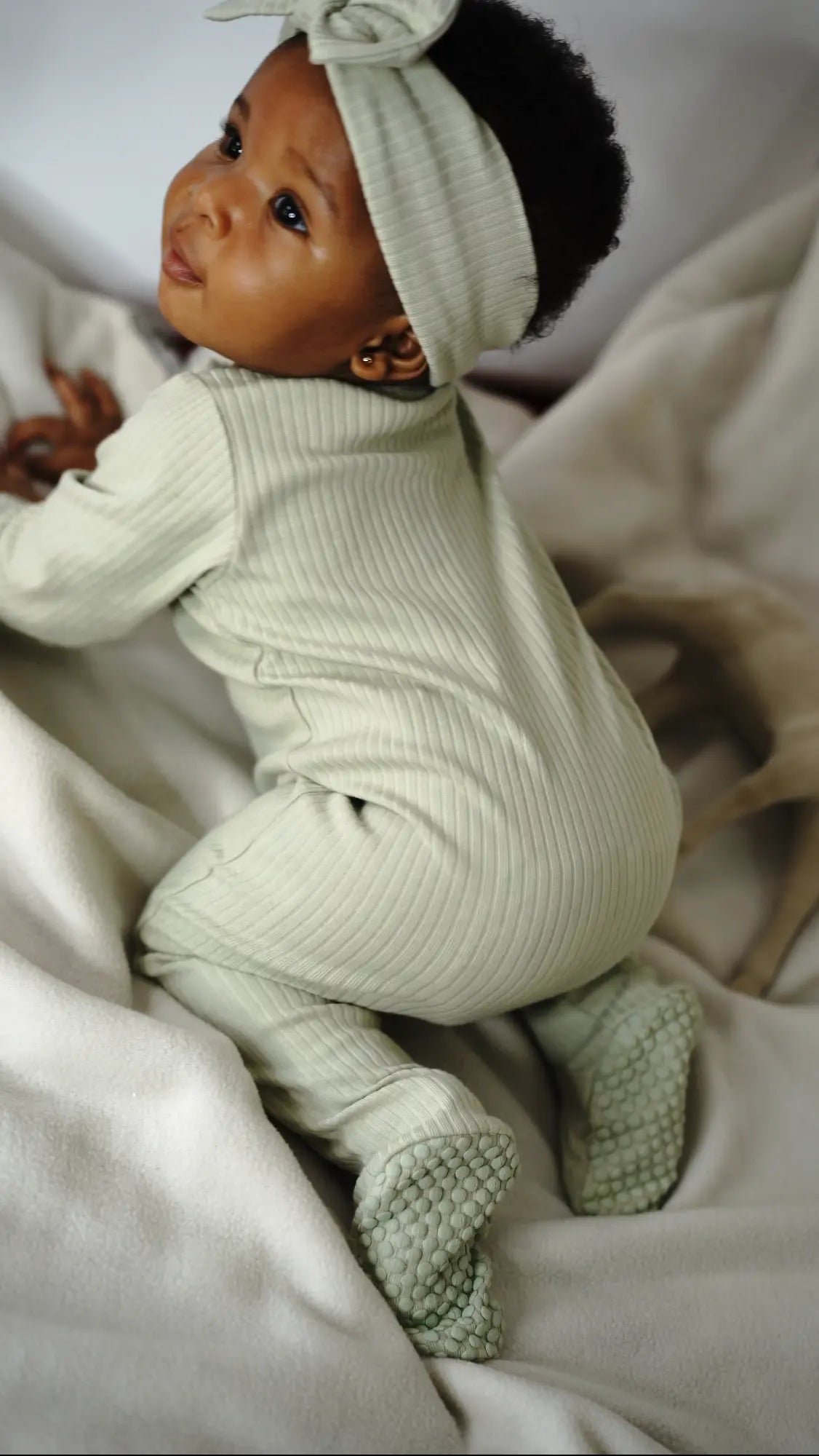 Ira organic cotton baby sleepsuit with double zipper and headband | Paalm Baby Clothing Nigeria