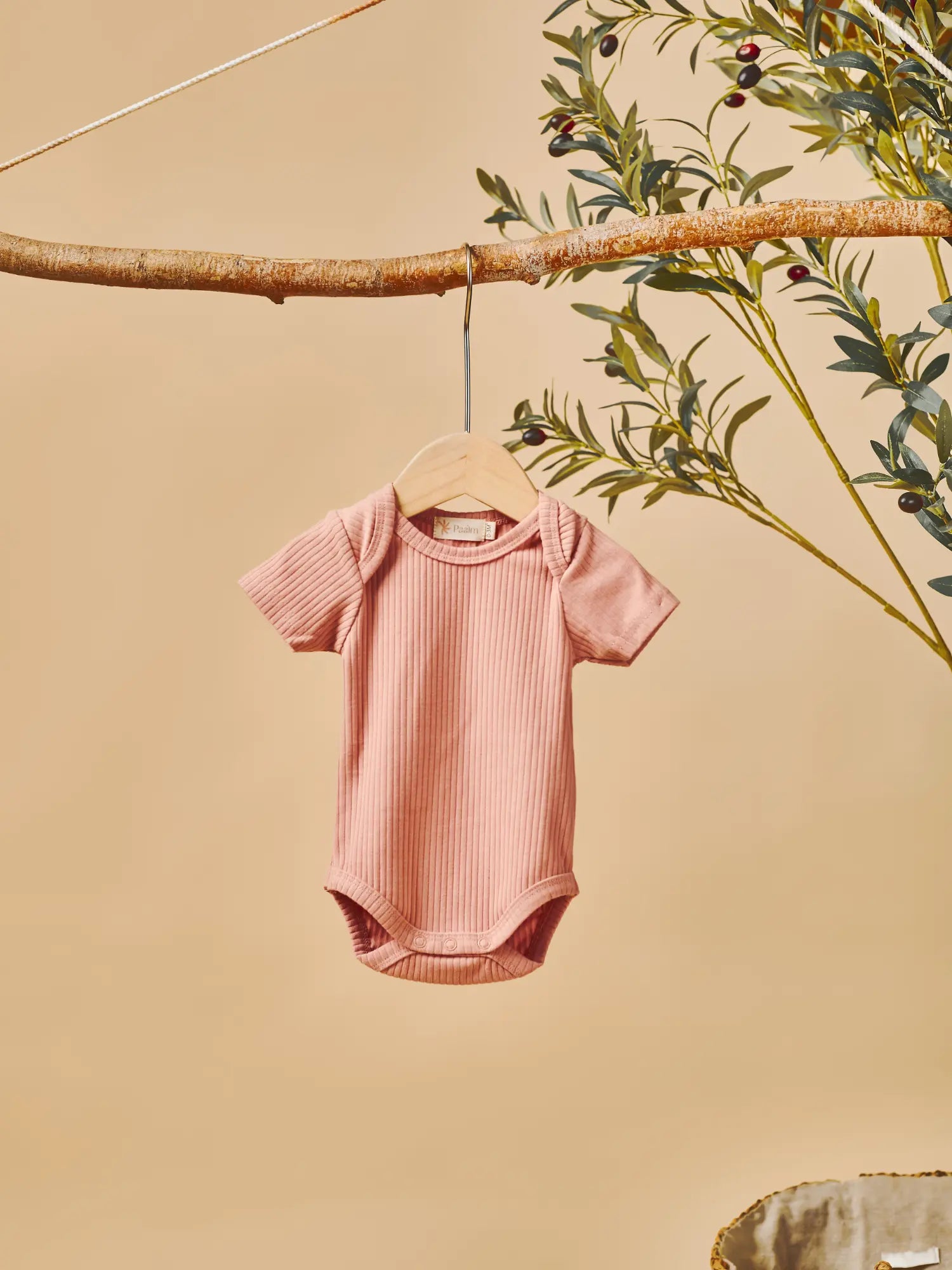 Ari organic ribbed baby bodysuit onesie - lead-free snaps strawberry | Paalm Baby Clothing Nigeria