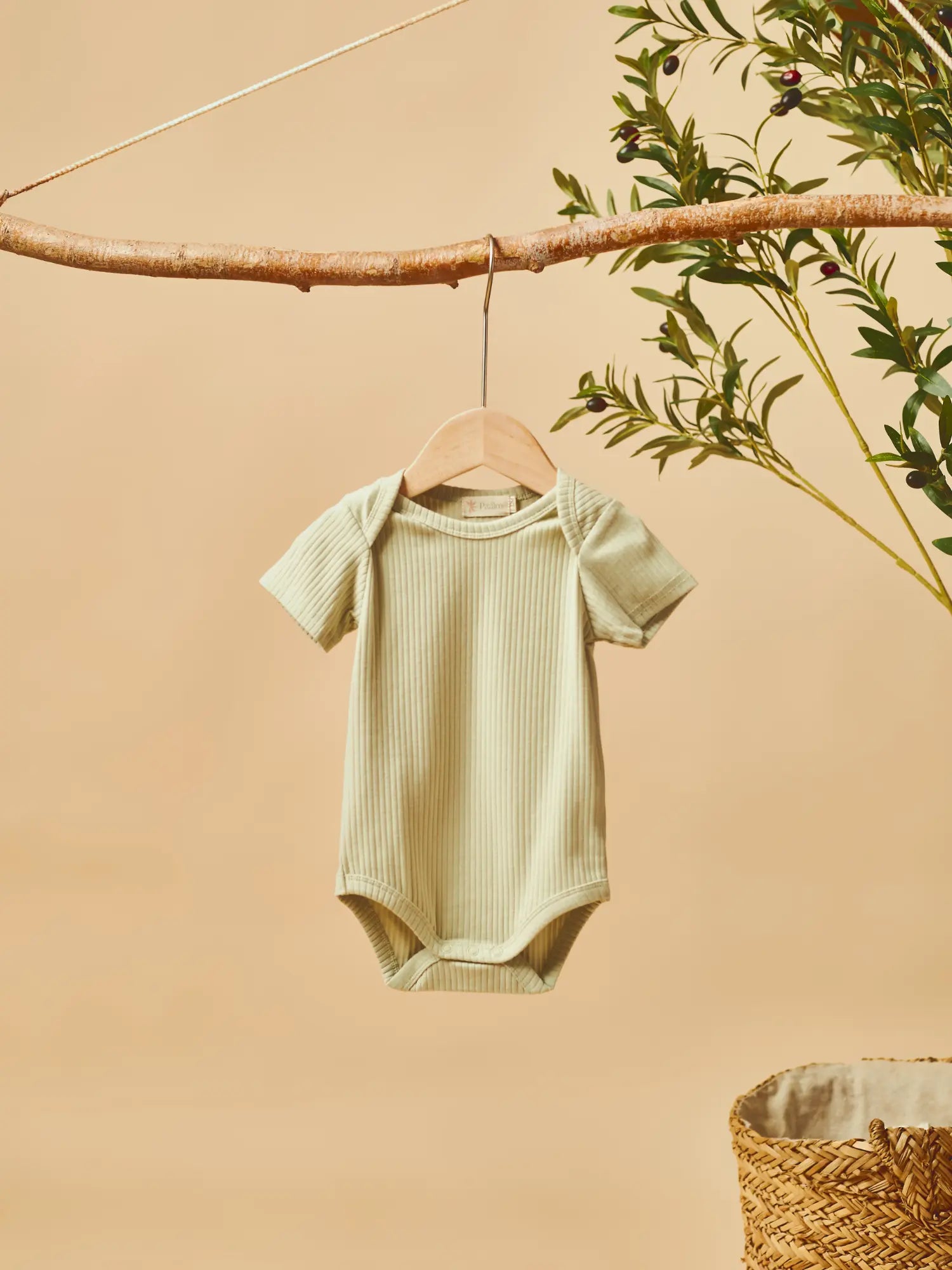Ari organic ribbed baby bodysuit onesie - lead-free snaps pistachio | Paalm Baby Clothing Nigeria
