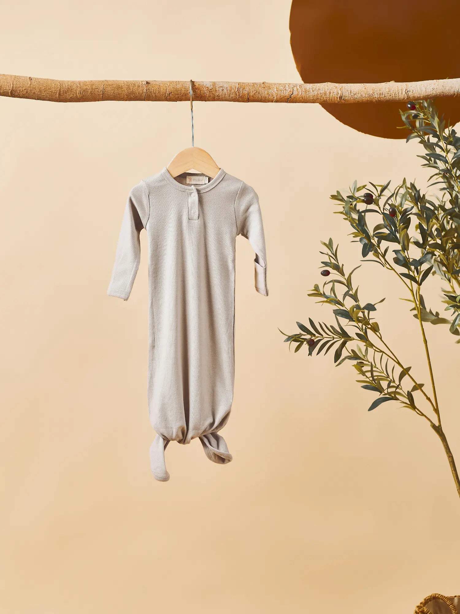 Geo organic ribbed baby knot gown with fold-over cuffs | Paalm Baby Clothing Nigeria