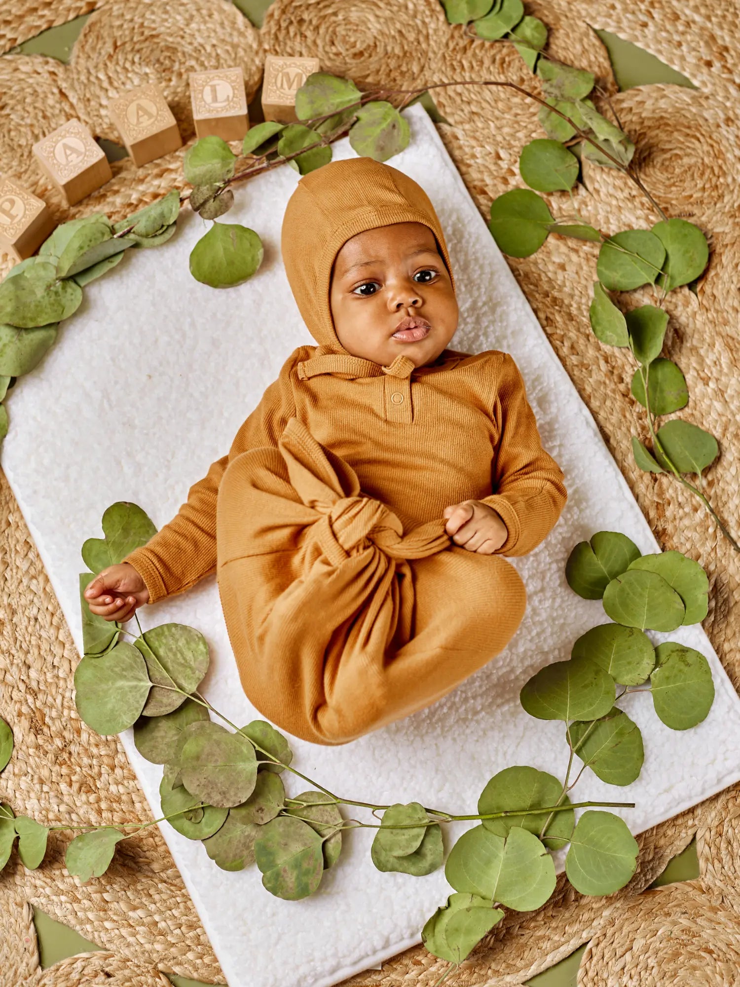 Rory organic ribbed baby bonnet hat with tie ropes | Paalm Baby Clothing Nigeria