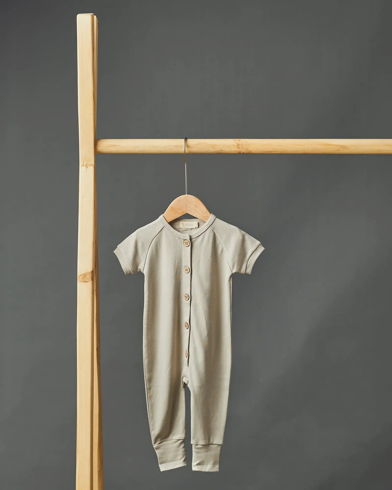 AEMI organic cotton baby pajamas with coconut shell buttons Smoke | Paalm Baby Clothing Nigeria