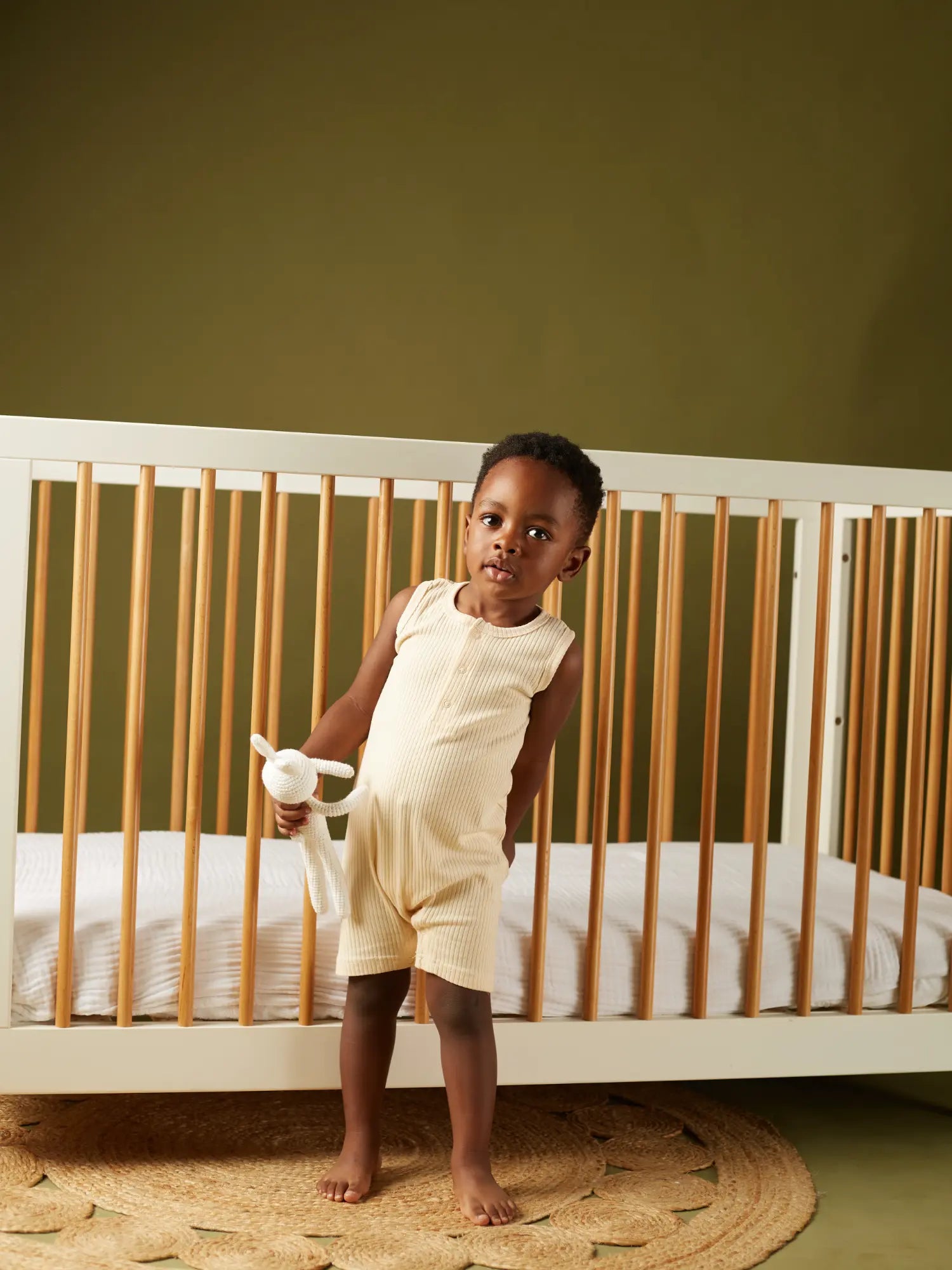 Noli organic ribbed baby romper - GOTS certified cotton buttermilk | Paalm Baby Clothing Nigeria