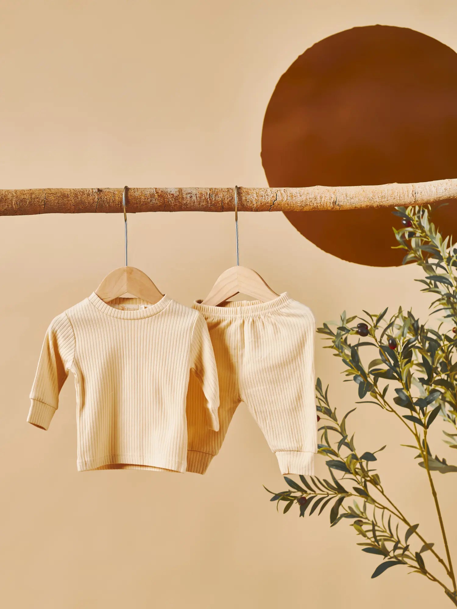 Zo organic ribbed two-piece baby loungewear set buttermilk | Paalm Baby Clothing Nigeria