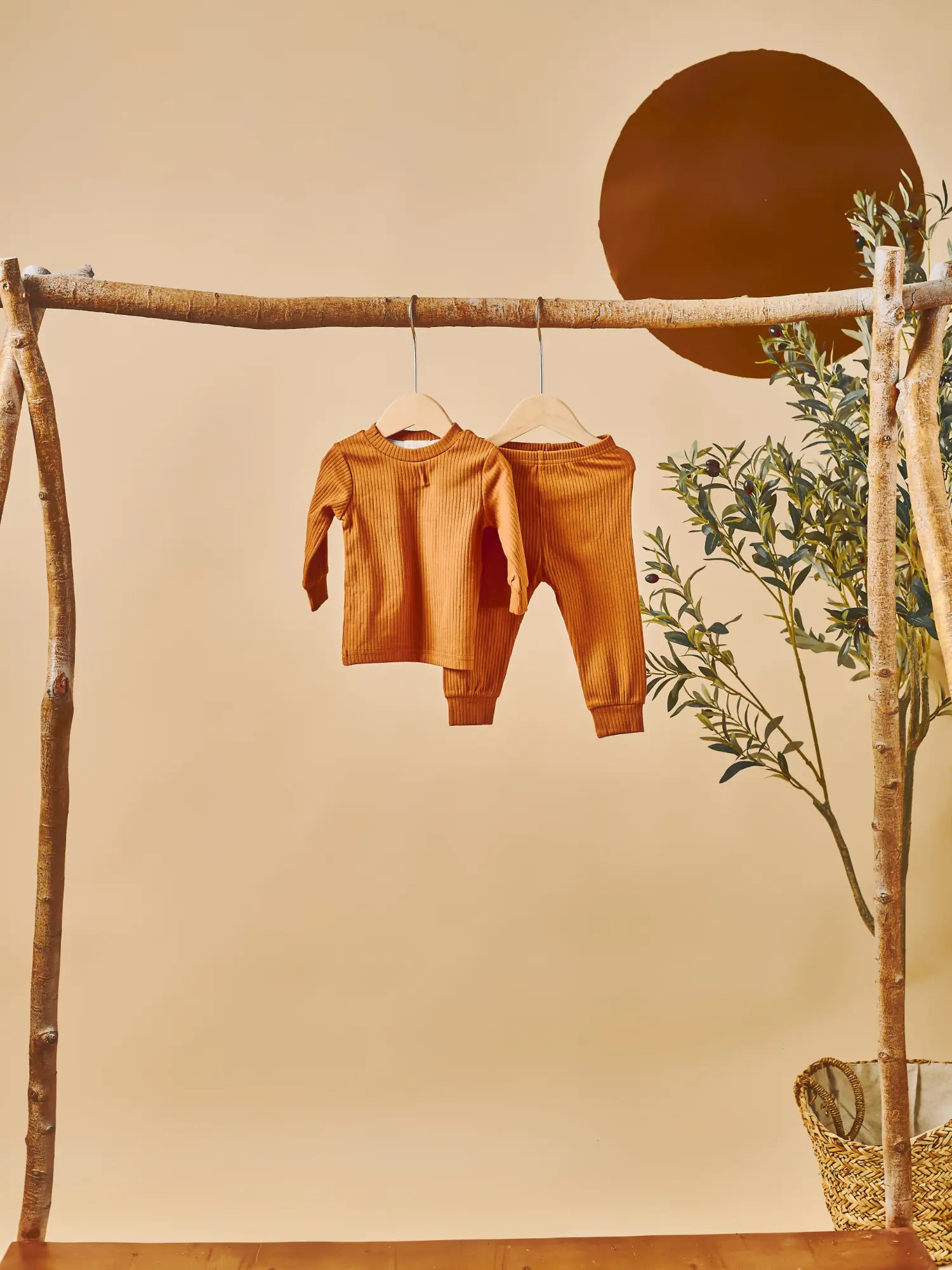 Zo organic ribbed two-piece baby loungewear set cinnamon | Paalm Baby Clothing Nigeria