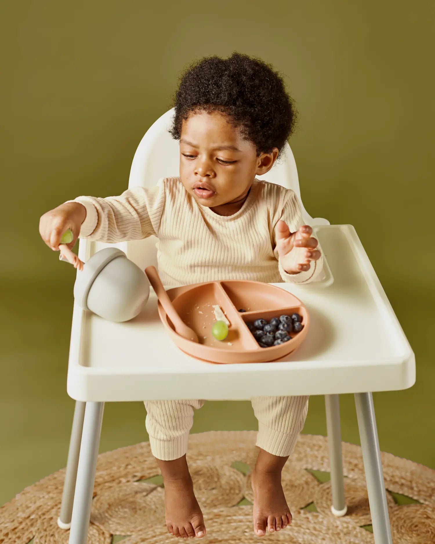 Zo organic ribbed two-piece baby loungewear set buttermilk on baby| Paalm Baby Clothing Nigeria
