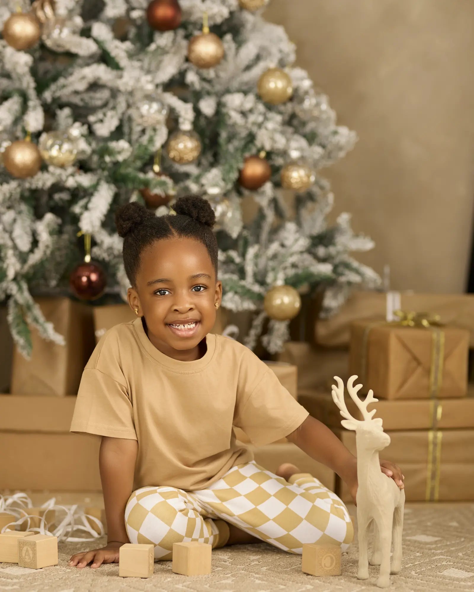 Lia organic cotton checkered baby set - t-shirt and joggers Hazelwood  | Paalm Baby Clothing Nigeria
