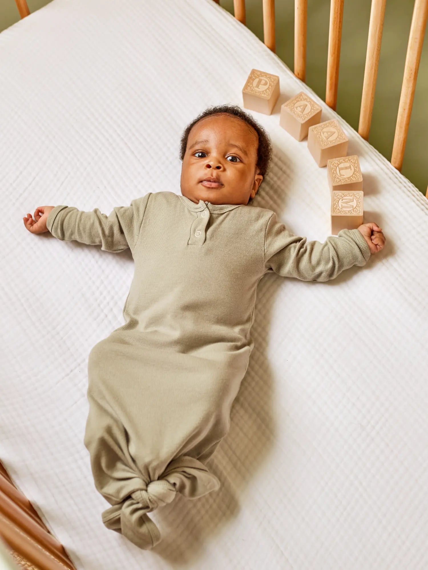 Geo organic ribbed baby knot gown with fold-over cuffs | Paalm Baby Clothing Nigeria