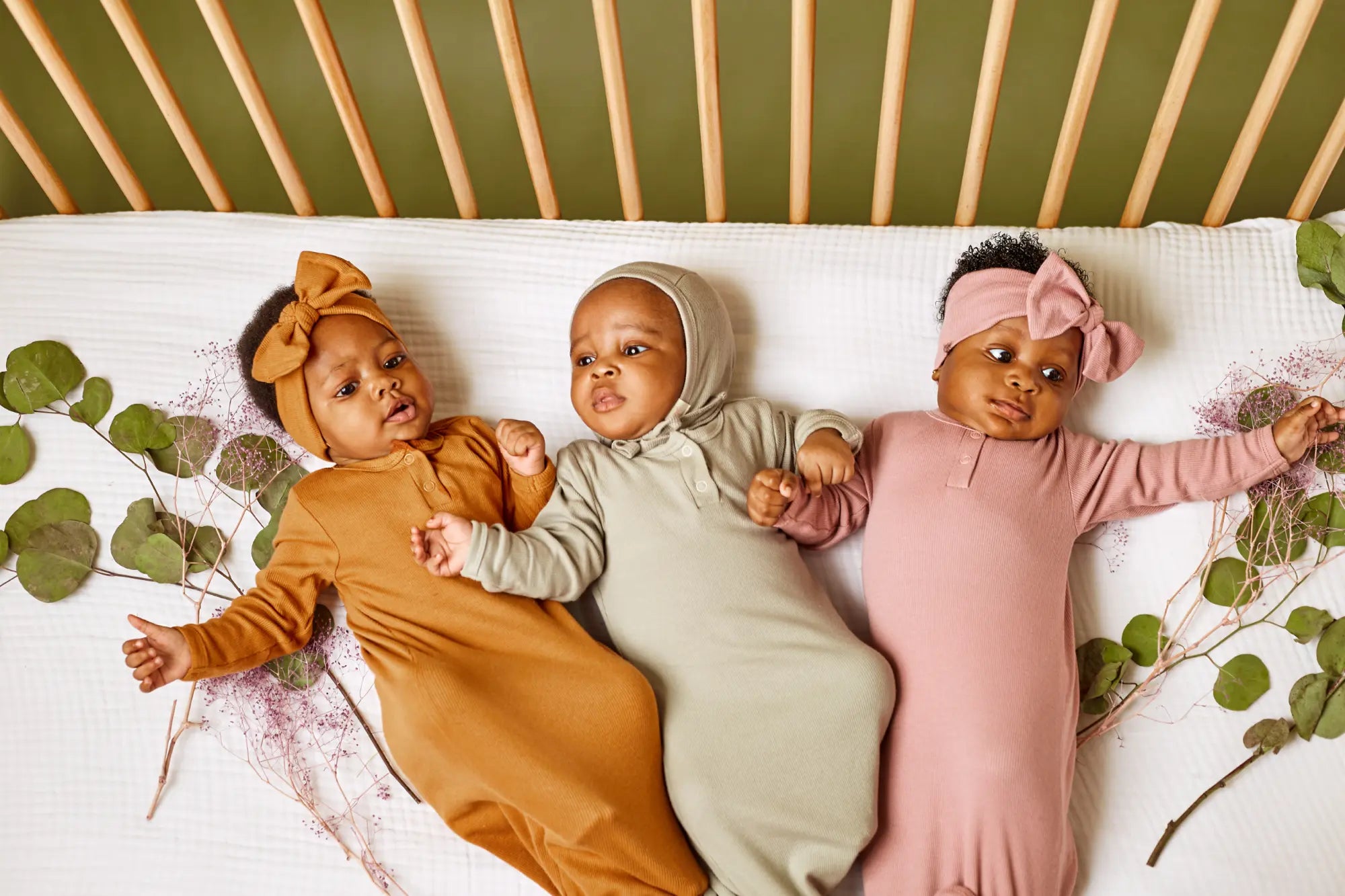 Geo organic ribbed baby knot gown with fold-over cuffs Mauve in Ginger, Sage and Mauve | Paalm Baby Clothing Nigeria