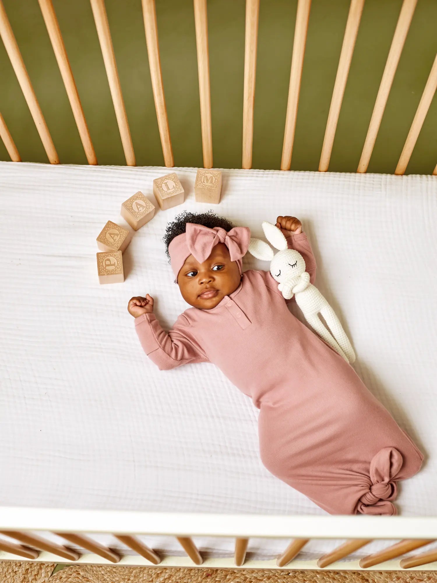 Geo organic ribbed baby knot gown with fold-over cuffs Mauve | Paalm Baby Clothing Nigeria